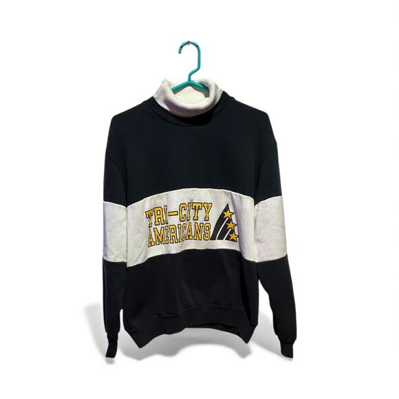 Vintage Tri City Americans Turtle Neck Long Sleeve Sweater Hockey Sz Large 90's - Picture 2 of 6